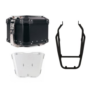 Atlas 44L 通用铝合金尾箱 + 适用于 Triumph Scrambler 1200 X 和 XE 的黑色后货架，带乘客扶手