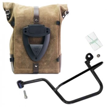 纯色侧包，采用二层牛皮制成 + 摩托古兹V7左侧车架