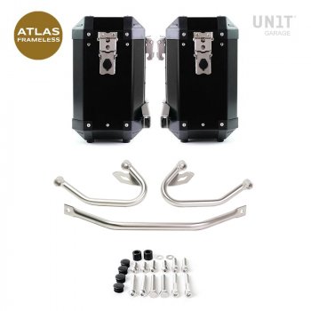 一对 Atlas 无框铝制行李袋 40L+40L + 适用于 BMW R1300GS 无框行李袋的固定系统