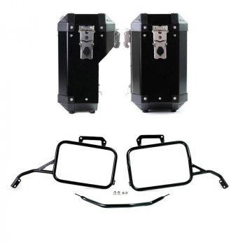 一对 Atlas 40L + 34L 铝制袋子，带 Aprilia Tuareg 660 框架