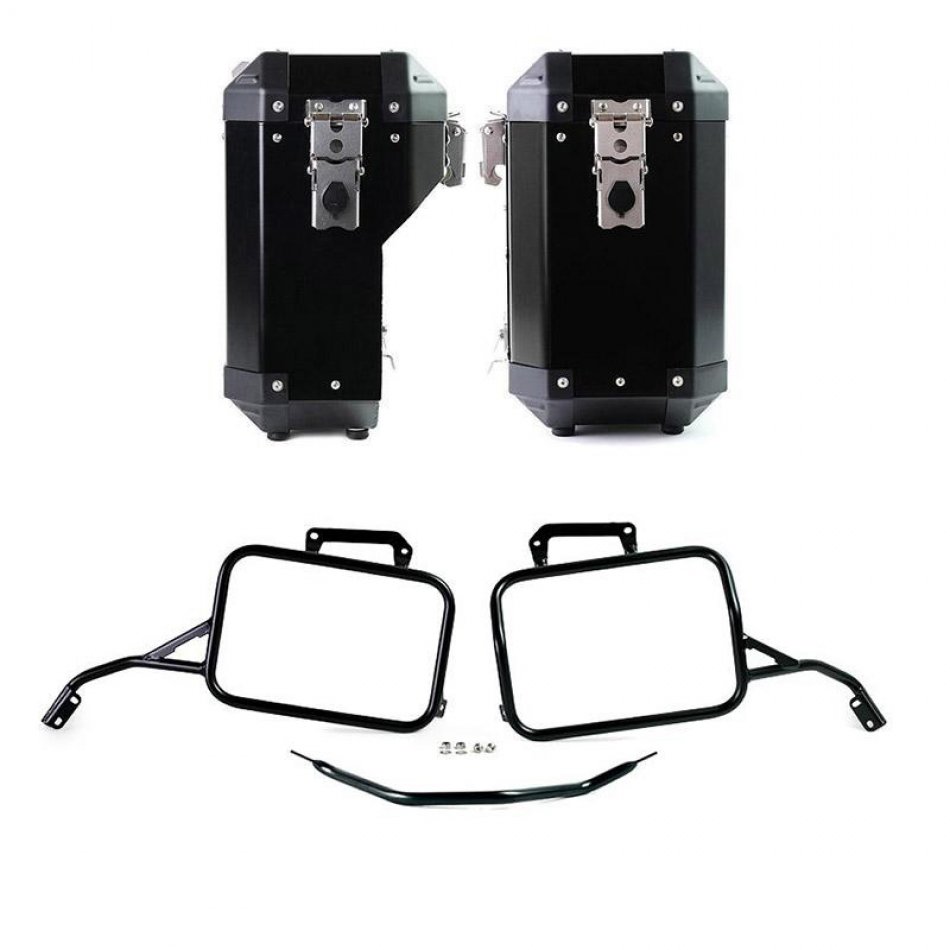 一对 Atlas 40L + 34L 铝制袋子，带 Aprilia Tuareg 660 框架