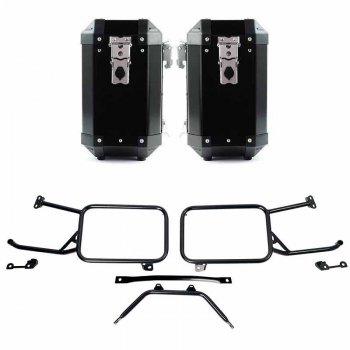 Atlas 铝合金 40L+40L 包一对，搭配 Moto Guzzi Stelvio 车架（2024 年起）