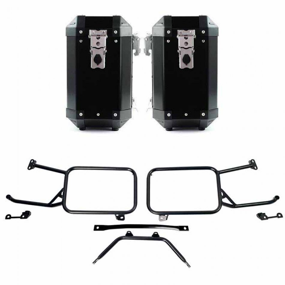 Atlas 铝合金 40L+40L 包一对，搭配 Moto Guzzi Stelvio 车架（2024 年起）