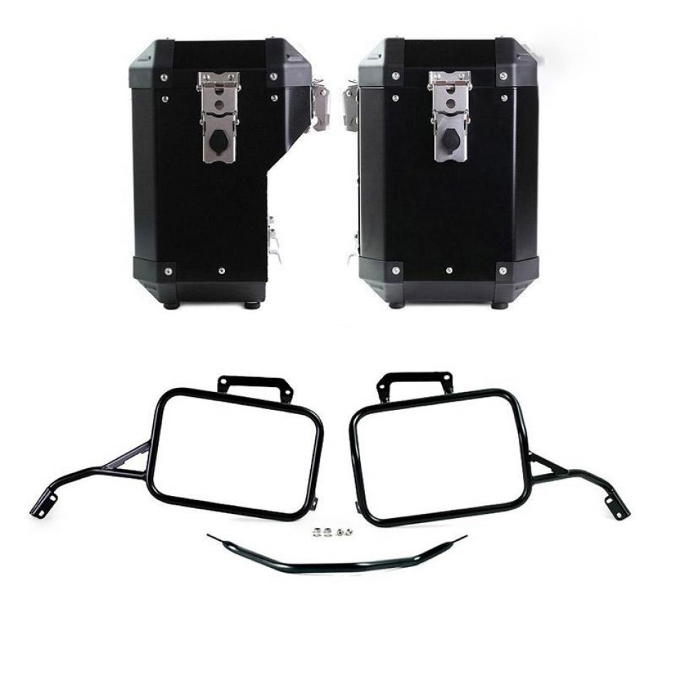 一对 Atlas 47L + 41L 铝包，带 Aprilia Tuareg 660 车架