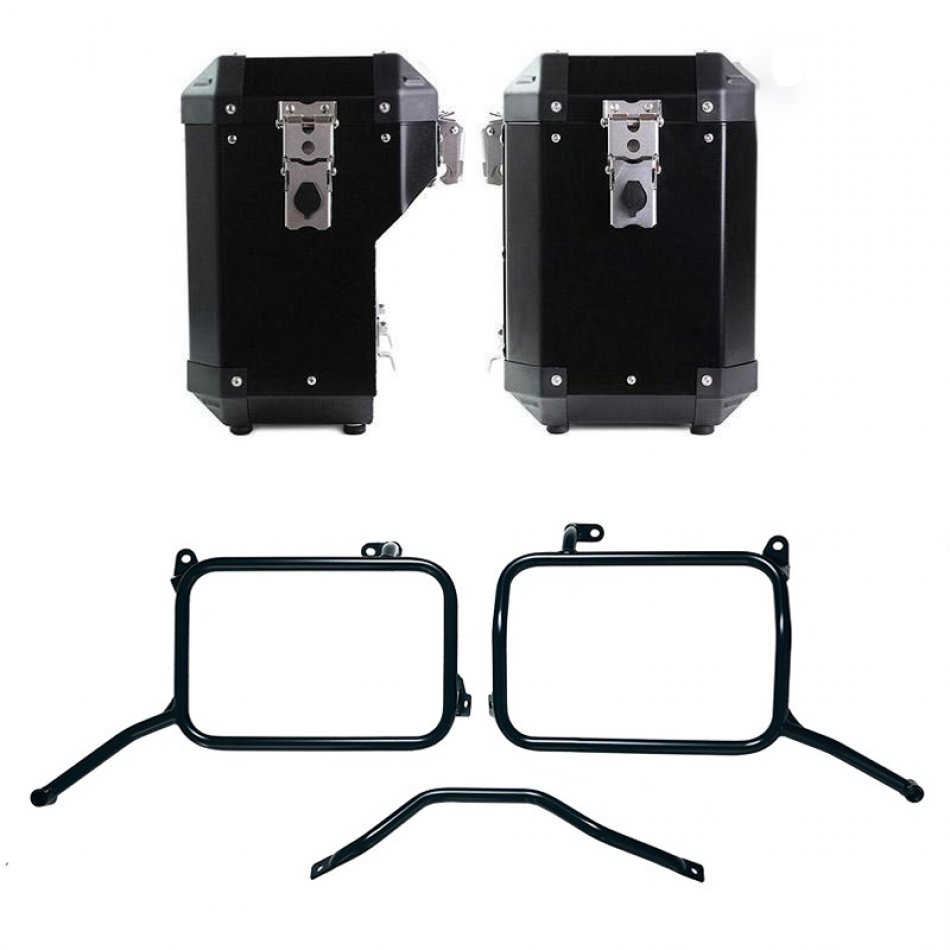 一对 Atlas 铝制马鞍袋 47L+41L + Royal Enfield Himalayan 450 铝制马鞍袋框架，适用于售后排气系统（2024 年起）