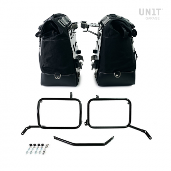 一对 Cult 帆布 40L - 50L 侧袋 + 一对铝板 + Moto Guzzi V85TT 黑色铝制包框