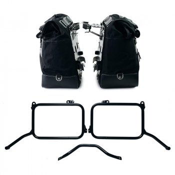 一对 Cult Canvas 40L - 50L 侧袋 + 一对铝板 + Royal Enfield Himalayan 450 原装排气管框架（2024 年起）