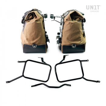 一对 Cult 帆布 40L - 50L 侧袋 + 一对铝板 + Triumph Street Scrambler 框架，适用于 Atlas 铝制驮包