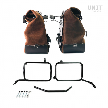 一对 Cult 侧袋，40 升 - 50 升二层皮革 + 铝板 + Moto Guzzi V85TT 黑色铝制包框