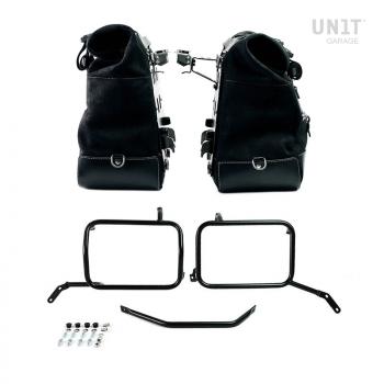 一对 Cult 侧袋，40 升 - 50 升二层皮革 + 铝板 + Moto Guzzi V85TT 黑色铝制包框