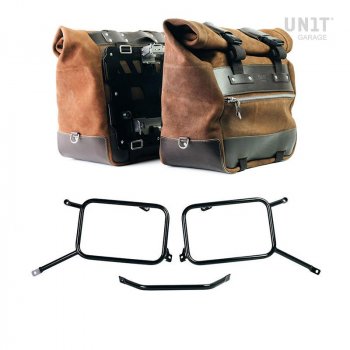 一对 Cult 分裂皮革马鞍包 40L - 50L + 铝板 + 铝制马鞍包框架 Triumph Bonneville T120