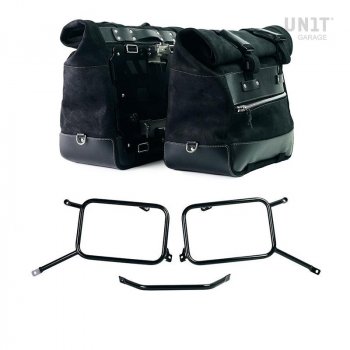 一对 Cult 分裂皮革马鞍包 40L - 50L + 铝板 + 铝制马鞍包框架 Triumph Bonneville T120