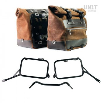 一对 Cult 分裂皮革马鞍包 40L - 50L + 铝板 + 铝制马鞍包框架 Triumph Bonneville T120