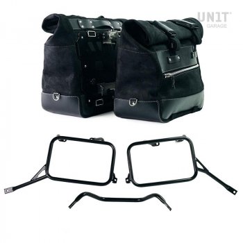 一对 Cult 分裂皮革马鞍包 40L - 50L + 铝板 + 铝制马鞍包框架 Triumph Bonneville T120