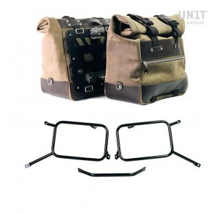 一对 Cult 分裂皮革马鞍包 40L - 50L + 铝板 + 铝制马鞍包框架 Triumph Bonneville T120