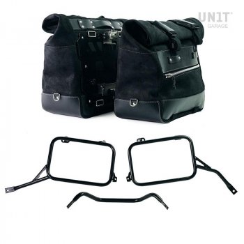 一对 Cult 分裂皮革马鞍包 40L - 50L + 铝板 + 铝制马鞍包框架 Triumph Bonneville T120