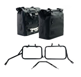 两个 TPU 35L - 45L 的 Khali 侧袋 + 一对铝板 + Triumph Tracker 400 铝制边箱框架